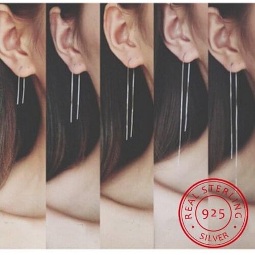 Minimalist Ear Thread Earrings 925-Sterling-Silver Long Chain Earrings for Women Delicate Silver Bar Earrings Threader New