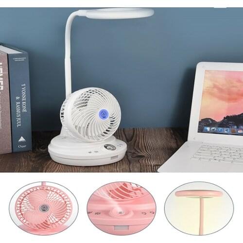 Multifunction Desk Fan Dimmable Eye-Caring LED Table Lamp Moisturizing Spray Humidifier Rechargeable Study Light School Home