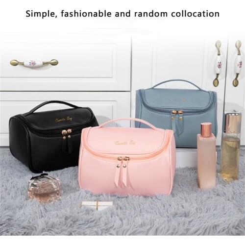 Fashion Leather Makeup Bag Large Deep Handbag Traveling Cosmetic Organizer For Women And Girls Make Up Waterproof Travel Bags