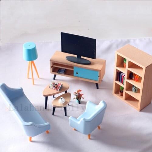 Dollhouse Mini Kitchen Living Room Sofa Desk Chair Set for OB11 Doll House Furniture Miniature Model Accessories
