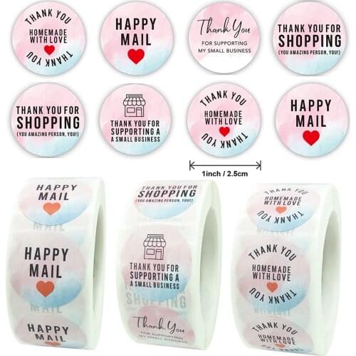 500pcs 2.5cm Color Thank You Stickers Homemaed with Love Stationery Sticker Envelope Packaging Sealing Decoration Label