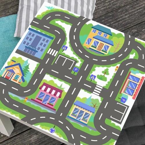 Funny Funlife Table Sticker Wall Art Furniture City Traffic Lack Table Removable Easy to Clean Peel Stick Waterproof Wallpaper