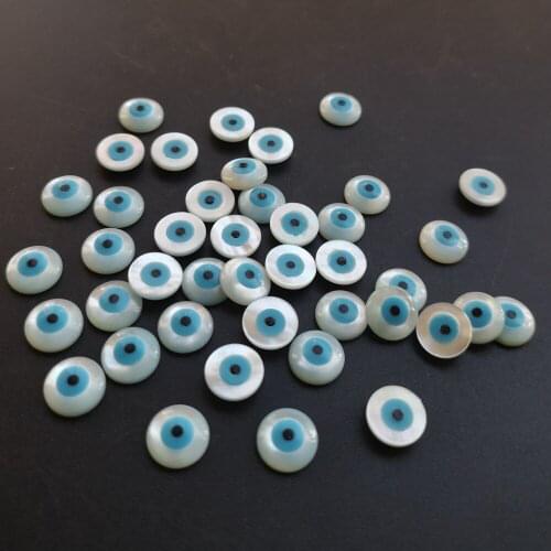 100pcs/lot 8mm Natural Round Cabochon Evil Eye Mother Pearl Shell Round Flat Bottom Evil Eye MOP for DIY Jewelry