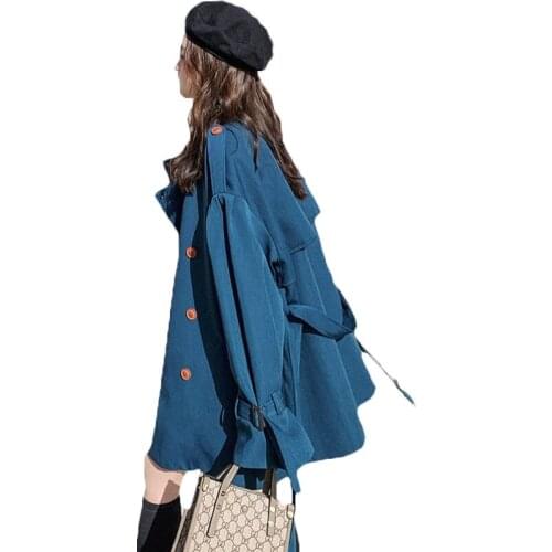 2021 New British style Workwear Windbreaker Womens Mid-length Spring Autumn Trench Coats Girls Outerwear 74b