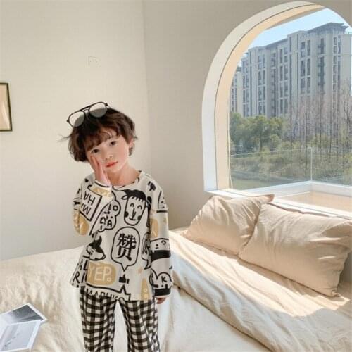New Boys Pajamas Suits Tops+ Pants 2Pcs/Sets 2021 Spring Autumn Cotton Nightwear Homewear Sleepwear Children Clothing
