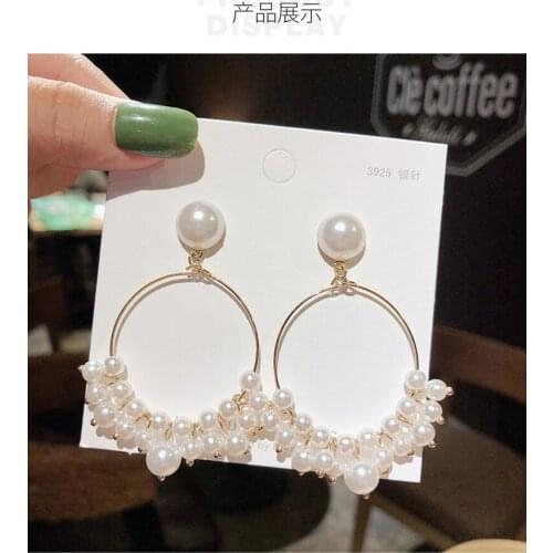 Exaggerated personality circle size pearl earrings retro fashion sweet ring string beads earrings popular jewelry