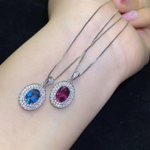 Natural pink blue topaz Pendant necklaces natural gemstone pendant S925 silver Simple elegant round Women party luck jewelery