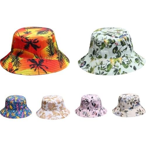 2021 Floral Leaf Print Silk Bucket Hats Fishing Caps Women Men Plants Flower Bob Hat Summer Fashion Panama Hat