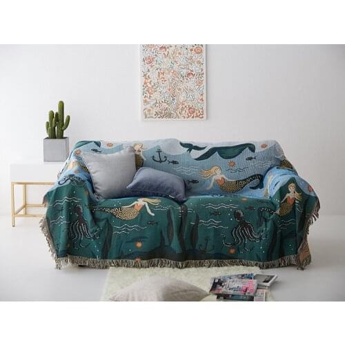 Drop ship Knitted Mermaid Sofa Throw Blanket with tassel Chair Sofa Cover Towel Cartoon Couch Carpet Soft Cotton Travel Plaids