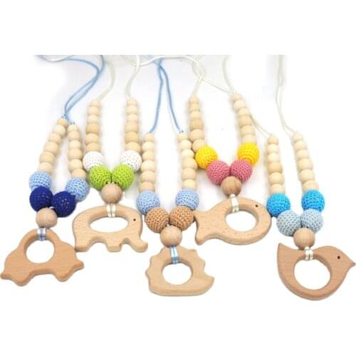Hot Sale Wholesale DIY Baby Crochet Beads Wooden Animal Teether NECKLACE Infant Chewing Teething Toys