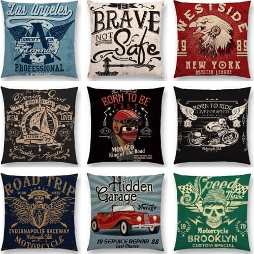 Retro Rock Punk Free Power Sport Shark Guitar Anchor Eagle Sailing Motorcycle Surfing Wings Cushion Cover Beautiful Pillow Case