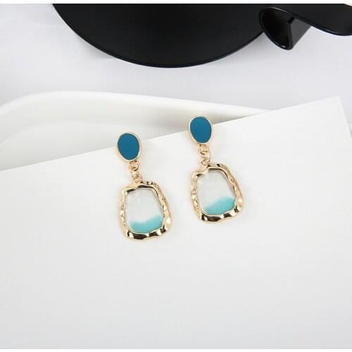 New Fashion Blue Ear Clip Stud Earrings For Women Geometry Temperament Eardrops 2021 Trend Earring Party Jewelry Accessories