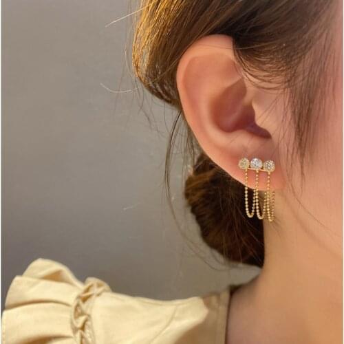 925 Beads Shiny Stud Earrings For Women Vintage Tassel Small Hoop Earrings With Rhinestone Kpop Unusual Gold Color Earrings 2021