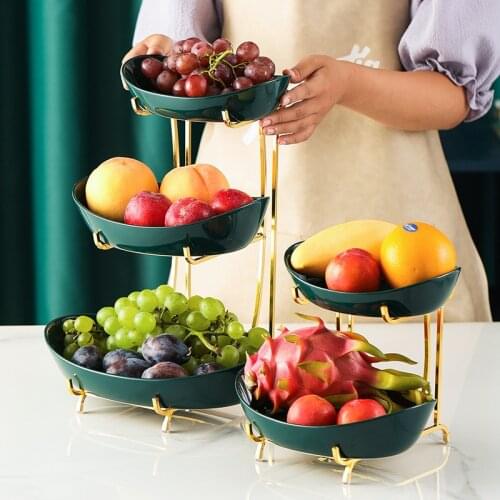 Nordic Ceramic Fruit Plate Living Room Multi-layer Fruit Dish Snack Basket Household Dry Fruit Bowl Fruit Bowl Creative Luxury