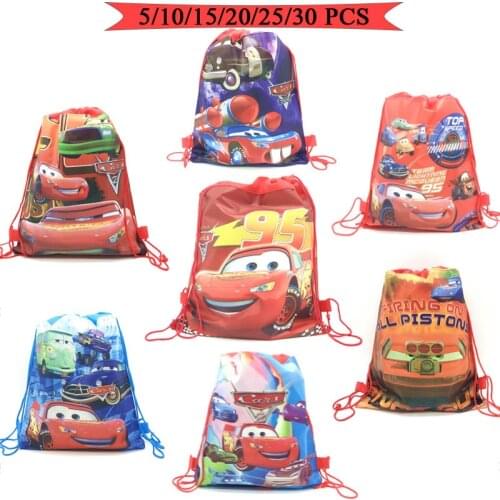 Disney Macqueen The Cars Cartoon Drawstring Gifts Bag Non-Woven Fabric Party Decoration Backpack Bag Travel Pouch Storage Bag