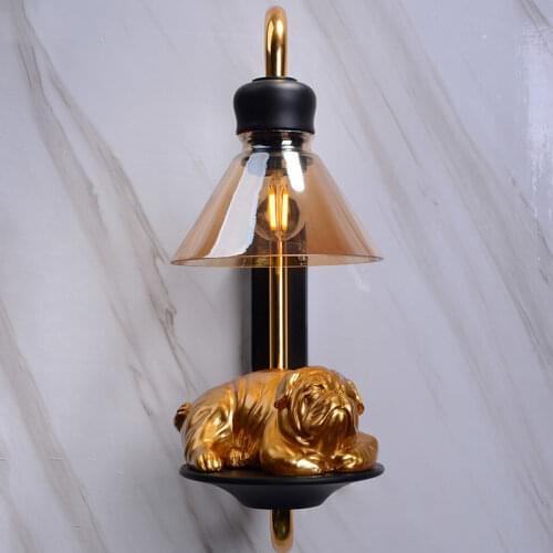 Industrial Dog Wall Lamp Gold Puppy Modern Wall Sconce Light Fixtures Living Room Bedroom Bedside Led Mirror Lights Home Decor