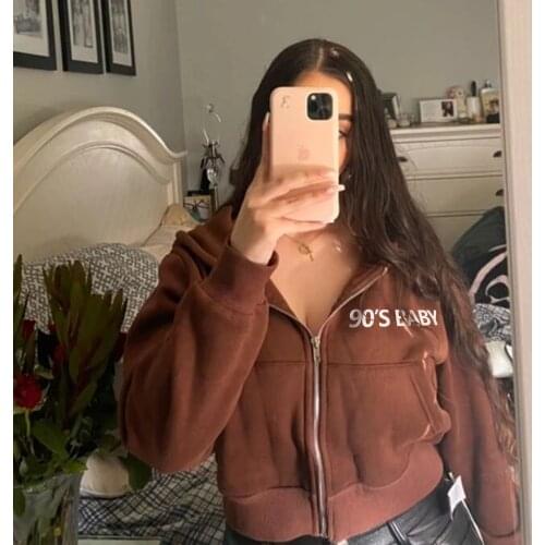 Korean Fashion Sweatshirt Women Crop Top Zip Up Hoodie for Girls Cotton 90s Baby Clothes Aesthetic Plus Size Harajuku Streetwear