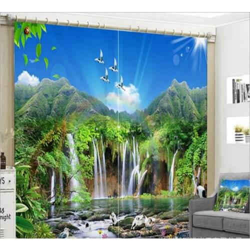 Waterfall Red-crowned crane 3D Window Curtain Luxury living room office Bedroom 3D Digital Cortina Drapes Rideaux pillowcase