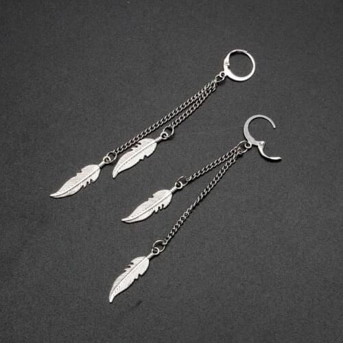 Y166 KPOP Fashion Titanium Steel Feather Leaf Tassel Drop Earrings Korean Jewelry
