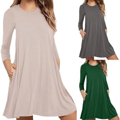 New Summer Women Short Sleeve Shirt Size M-2XL Solid Color Dress Round Neck Short Full Sleeve Loose Slim Commuter Casual