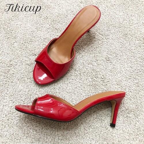 Tikicup Gothic Rose Printed Womens Open Peep-Toe Slide Sandals High Heels Mules Shoes 8 cm Sexy Ladies Summer Stilettos