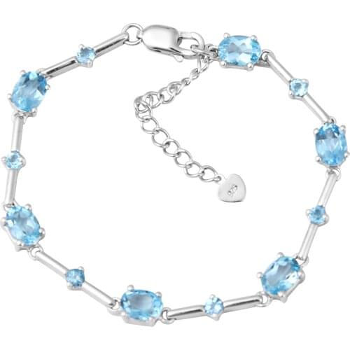 Gems Ballet 925 Sterling Silver Bracelet 7.95Ct Natural Swiss Blue Topaz Bracelets & Bangles For Women Wedding Fine Jewelry