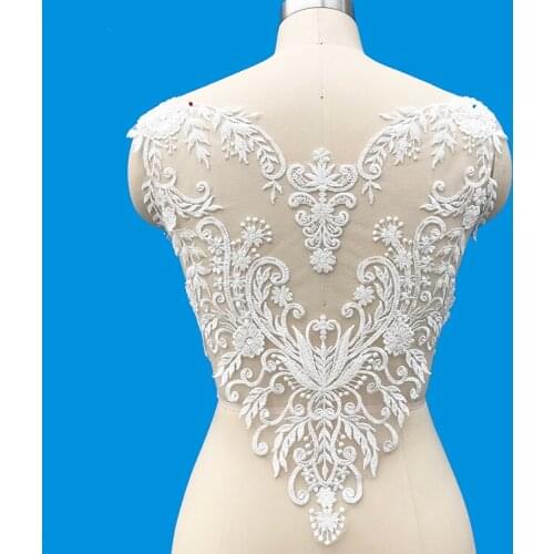 1Pc Beaded Sequins Embroidered Lace Flower Applique Quality Super Quality Lace Accessories Wedding DIY Chest Patch 42.5X42cm