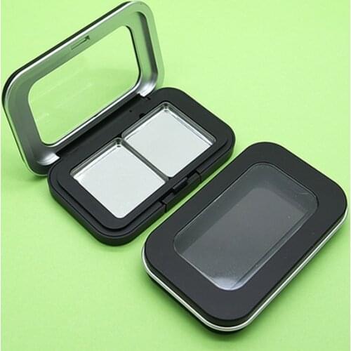 1pc Matte Black Empty Double Grid Magnet Box + 2pcs Stainless Steel Plate Cosmetics Palette Eyeshadow Blusher DIY Makeup Box