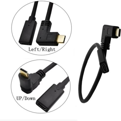 2pcs Standard Type C Extension Cable USB 3.1 Angled Data Cable USB-C Male To Female Male Extending Wire Extender Cord 0.3M