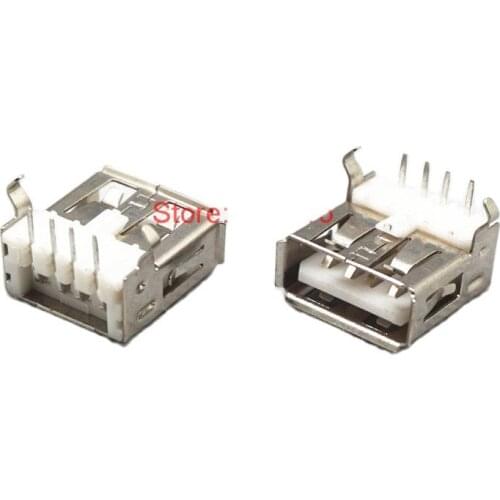 20PCS USB Female sockets 4pin USB connector Type A 90 degree bent pins charging iron / copper shell Free shipping