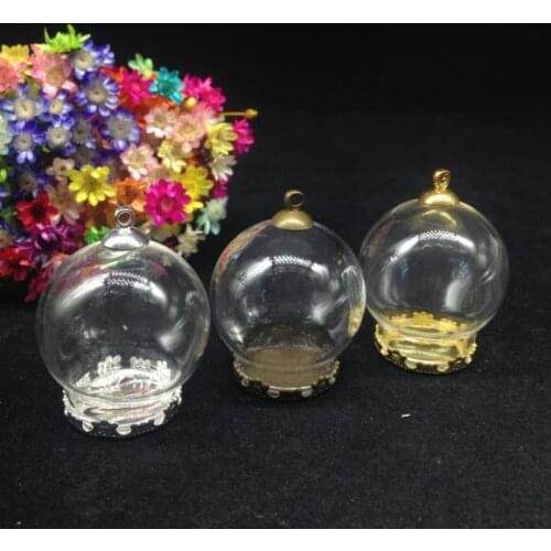 3sets/lot 30*20mm glass globe bubble with flower tray necklace set DIY Glass vial pendant glass bottle cover diy jewelry charms