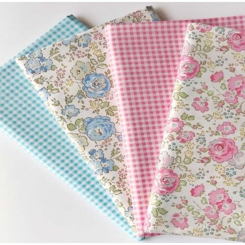 50x160cm Romantic Pink & Blue Cartoon Rose Flower Printed 100% Floral Cotton Fabric Patchwork Quilting Bedding Home Decoration
