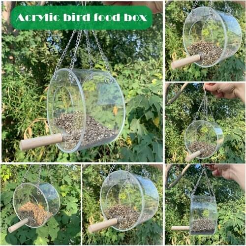 Acrylic Bird Feeder With Hanging Chain Outdoor Transparent Bird Food Box Anti-Spray Food Box Hanging Bird Feeder B1