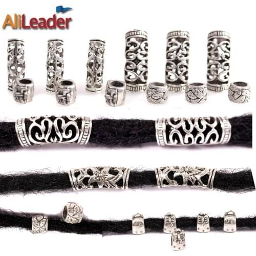 Alileader 10Pcs/Lot Silvery Dreadlock Beads Different 4 Style 7Mm And 5Mm Hole Braid Cuffs Clip Beads Unadjustable Hair Rings