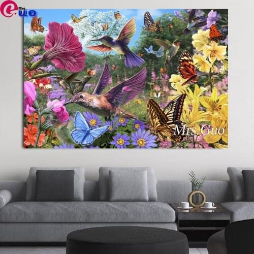 Diamond Embroidery The Hummingbird Garden Handmade Diamond Painting Full Square Flower Needlework Mosaic Cross Stitch Home Decor