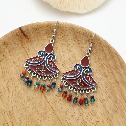 Bohemian Earings Fan Shaped Flower Earings Ethnic Style Earrings for Women Retro Style Bead Geometric Earring Fashion Jewelry