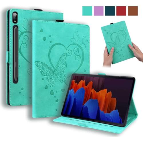 Emboss Butterfly Leather Flip Cover for Samsung Tab S7 Case Wallet Tablet For Galaxy Tab S7 FE Case For Galaxy Tab S7 Plus Cover