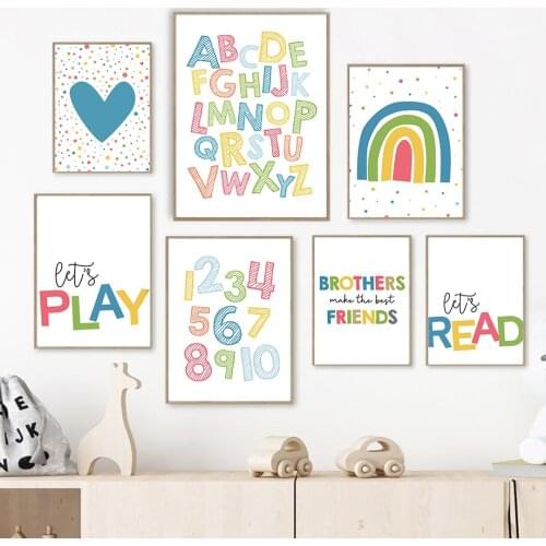 Nursery Wall Art Canvas Painting Colorful Number Alphabet Sun Rainbow Nordic Posters And Prints Decoration Pictures Kids Bedroom
