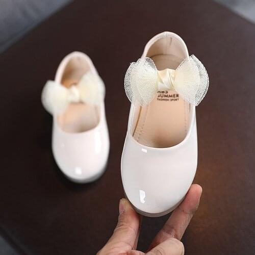 Children Korean Fashion Solid Color Leather Shoes Bright Skin Girls Big Bow Patent Leather Flat Shoes Dance Shoes Princess Shoes