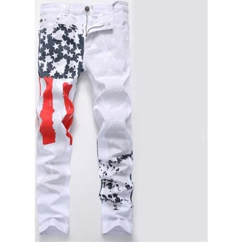 White Jeans For Men Washed Printed Jeans Casual Pants Mens Denim Trousers Zipper Designer Jean Man Pantalon