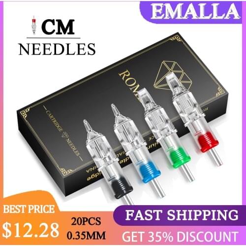 EMALLA 20Pcs 5/7/9/11/13/15CM Disposable Tattoo Cartridge Needles Curved Magnum Sterilized Tattoo Needles for Tattoo Supplies