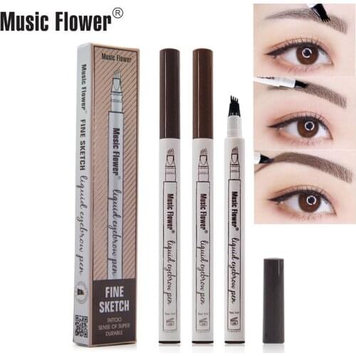 Music flower eyebrow pencil 3 colors brown grey wenkbrauw pen waterproof 4 fork tip microblading eyebrow tattoo pen MU004&MU005