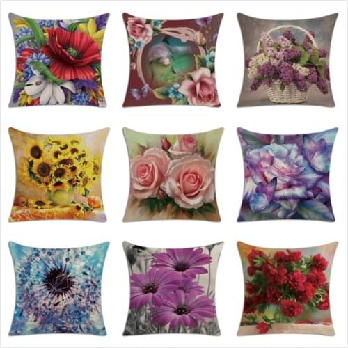 Colorful Flower Cushion Cover Sunflower Rose Dandelion Decorative Cover Pillows Decoration Pillowcase For Car Home Cushion Case