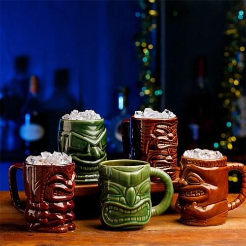 Creative Ceramic mask Tiki Beer mug with handle Grimace mugs vodka Cocktail Wine coffee drinkware bar crafted cups tumbler gifts