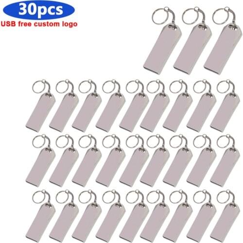 Bulk metal 30pcs free logo drive metal USB flash drive 4gb 8gb 16GB 32GB 64GB 128GB pen drive memory stick U Disk cle usb 2.0