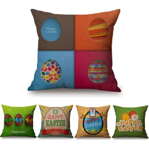 Cute Pillows Happy Easter Celebration Home Decorative Sofa Pillow Case Color Eggs Baby Chick Chicken Gift Greeting Cushion Cover