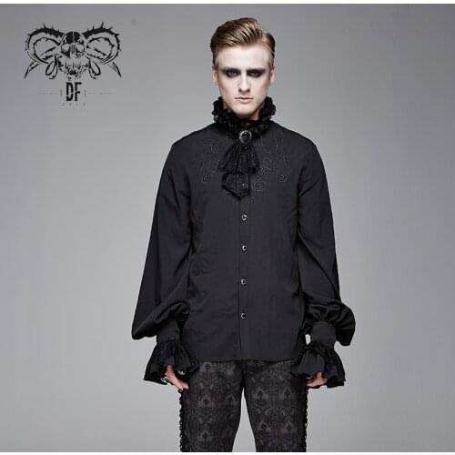 Devil Fashion Men Gothic Long Sleeve Shirt Vintage Style Removable Lace Necktie Embroidery Pattern Party Evening Dinner Gown