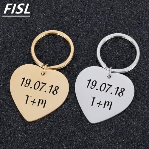 Fils New Custom Keychain Men Silver Laser Engraved Name Date Love Stainless Steel Women Key Ring Kid Pendant Jewelry Gift