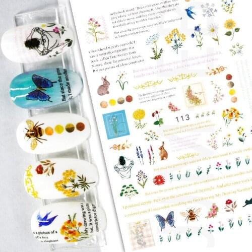 Newest EB 113 114 letter design nail stickers 3d Japan Korea style nail decals self-adhesive DIY nail decoration tools