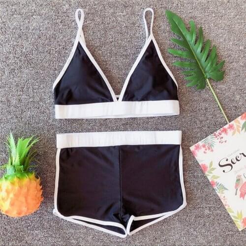 New Ladies Sling Bikini Set Heigh Quality Split Swimsuit Set Sexy Spaghetti Straps Bikini+fashion Patchwork Shorts For Ladies